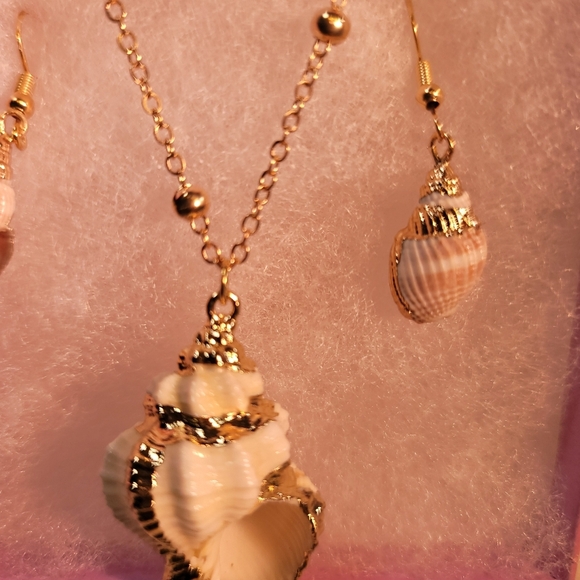 0291. Beautiful, FUN, Gold Trimmed Shell Necklace and Earrings ~ In a Gift Box - Picture 10 of 10